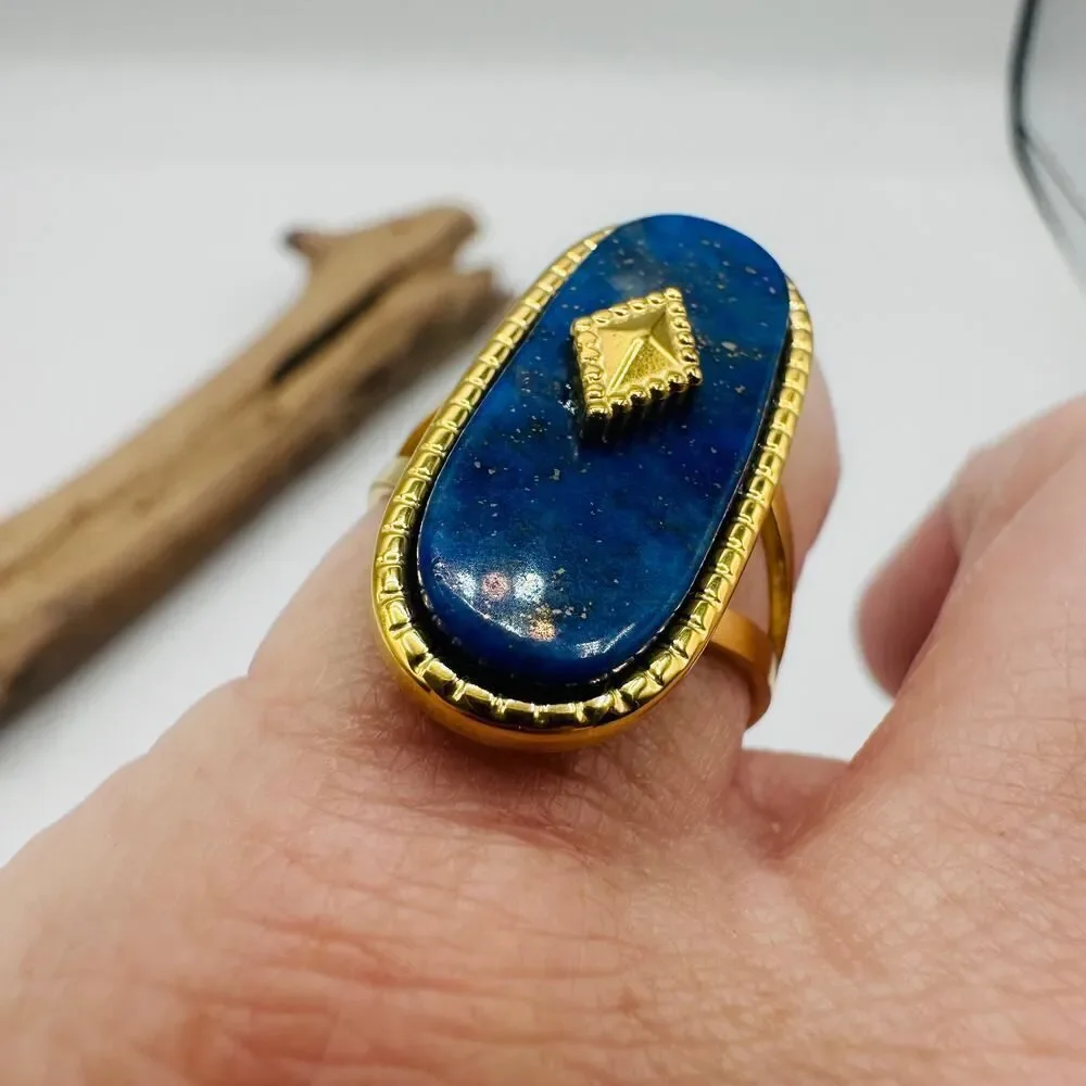 Lapis Lazuli Adjustable Gold Statement Ring